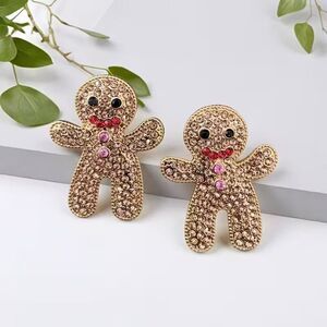 Christmas Gingerbread Man Earrings w Sparkling Synthetic Zirconia 1.5"h x 1.2"w